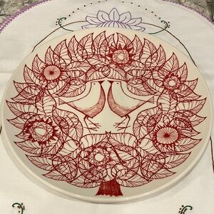 Carly Dodsley Red Birds 11" Dinner Plate for Crate & Barrel